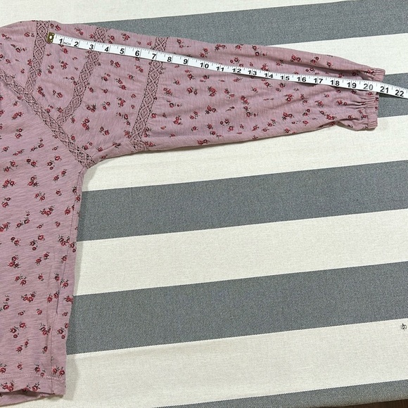 Lucky Brand Womens Boho Floral Cotton Tassel Blouse Medium Purple Burgundy - Picture 9 of 12